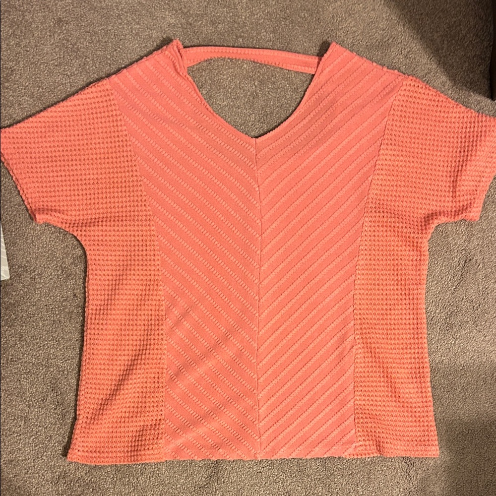 Coral V-Neck Textured Women's Top